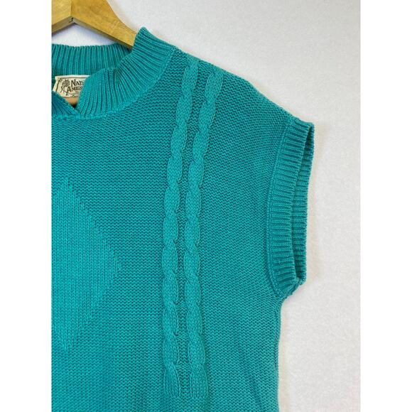 Vintage Native American 80s/90s Teal Cable Knit Sweater Vest Top Made In The USA - Picture 2 of 8